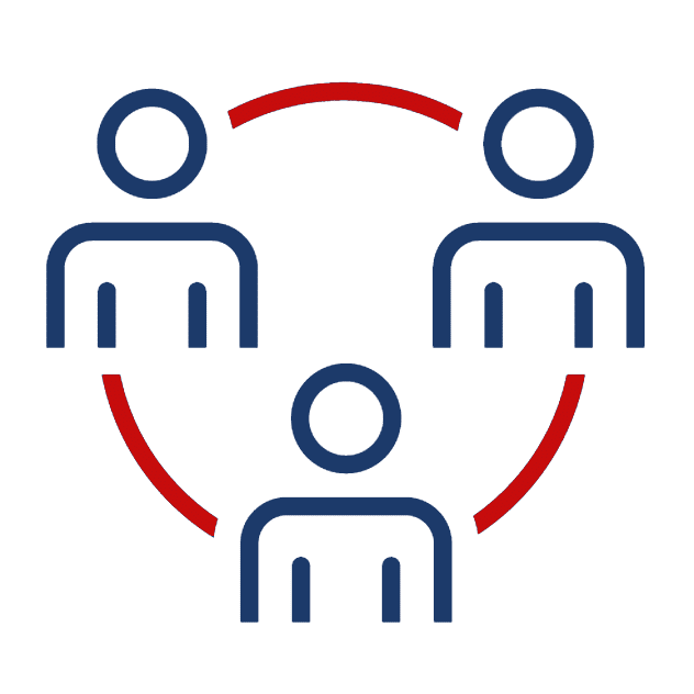 Icon representing community connection and support, featuring three stylized figures in a circular arrangement, symbolizing collaboration and care for veterans in Clinton County.