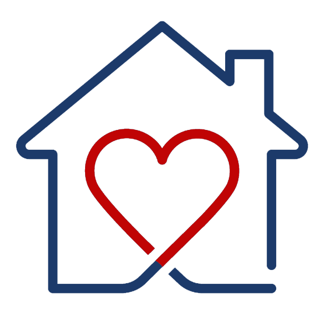House outline with a heart symbol, representing home care and support services for veterans and seniors in Clinton County.
