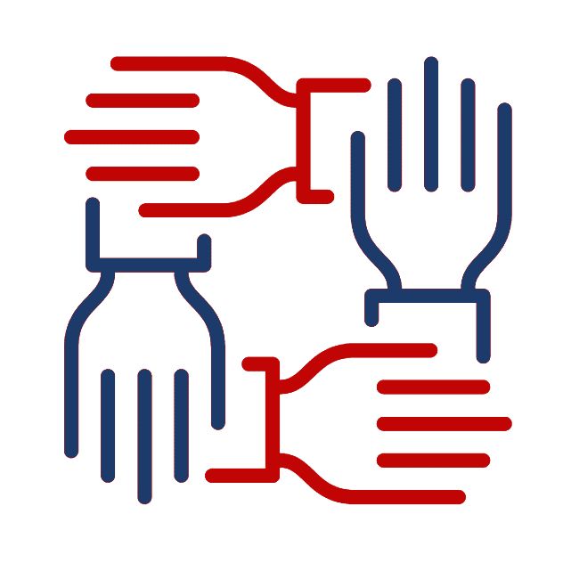 Hands in red and blue representing support and care, symbolizing in-home care services for veterans and the importance of caregiver assistance.